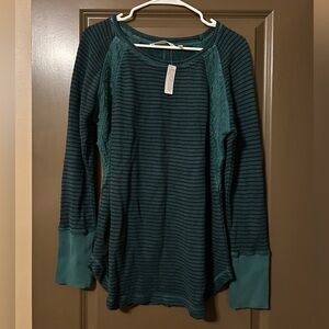 Soft Surroundings Teal Striped Long Sleeve Top